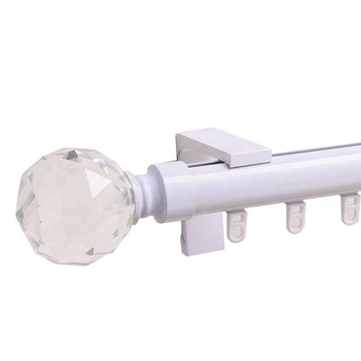 สีดำสีขาวคริสตัล Finials เดียวทั้งชุดเสาม่านโลหะอลูมิเนียม, ราง