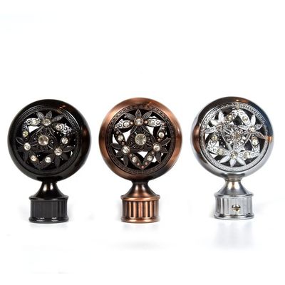 โรงงานขายส่งเศษไม้สีบรอนซ์ 28 มม. โลหะเพชรคริสตัลผ้าม่าน finials ในอุปกรณ์เสริมราวม่าน
