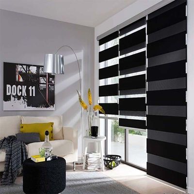 อีเล็คทริกสมาธิ แบล็คคาวท์ สีดํา Zebra Blind สําหรับห้องทํางาน ห้องนั่งเล่น